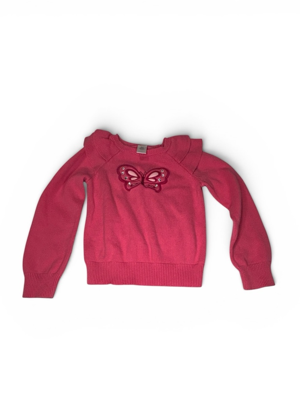Gymboree Girls Sweater Pink Butterfly Classic Preppy M (7-8) Cotton Long Sleeve